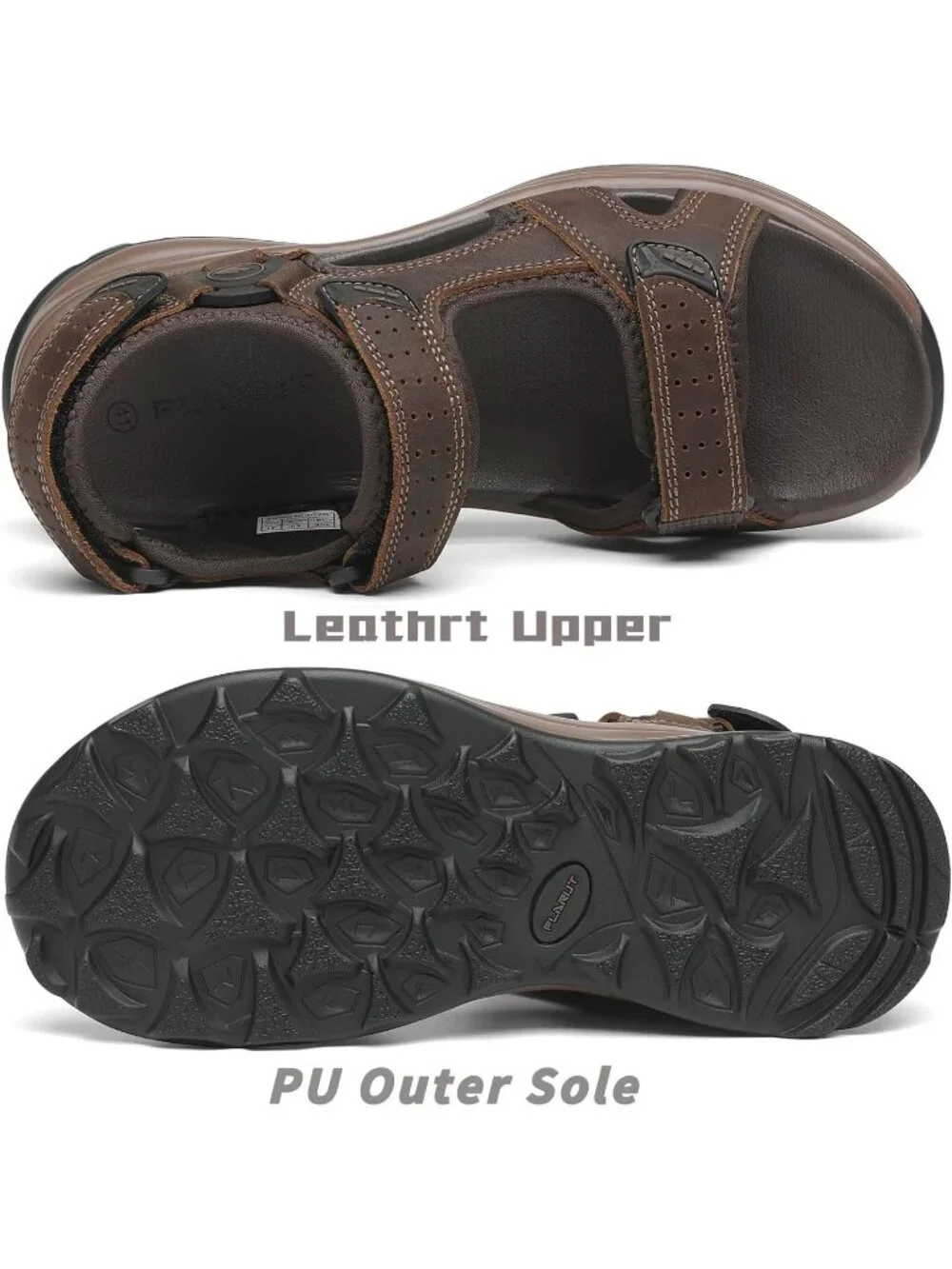 Mens Dark Brown Adjustable Open Toe Leather Athletic Sport Hiking Sandal Shoes